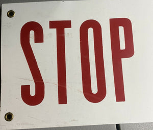 VINTAGE PORCELAIN 'STOP your motor' gas station sign