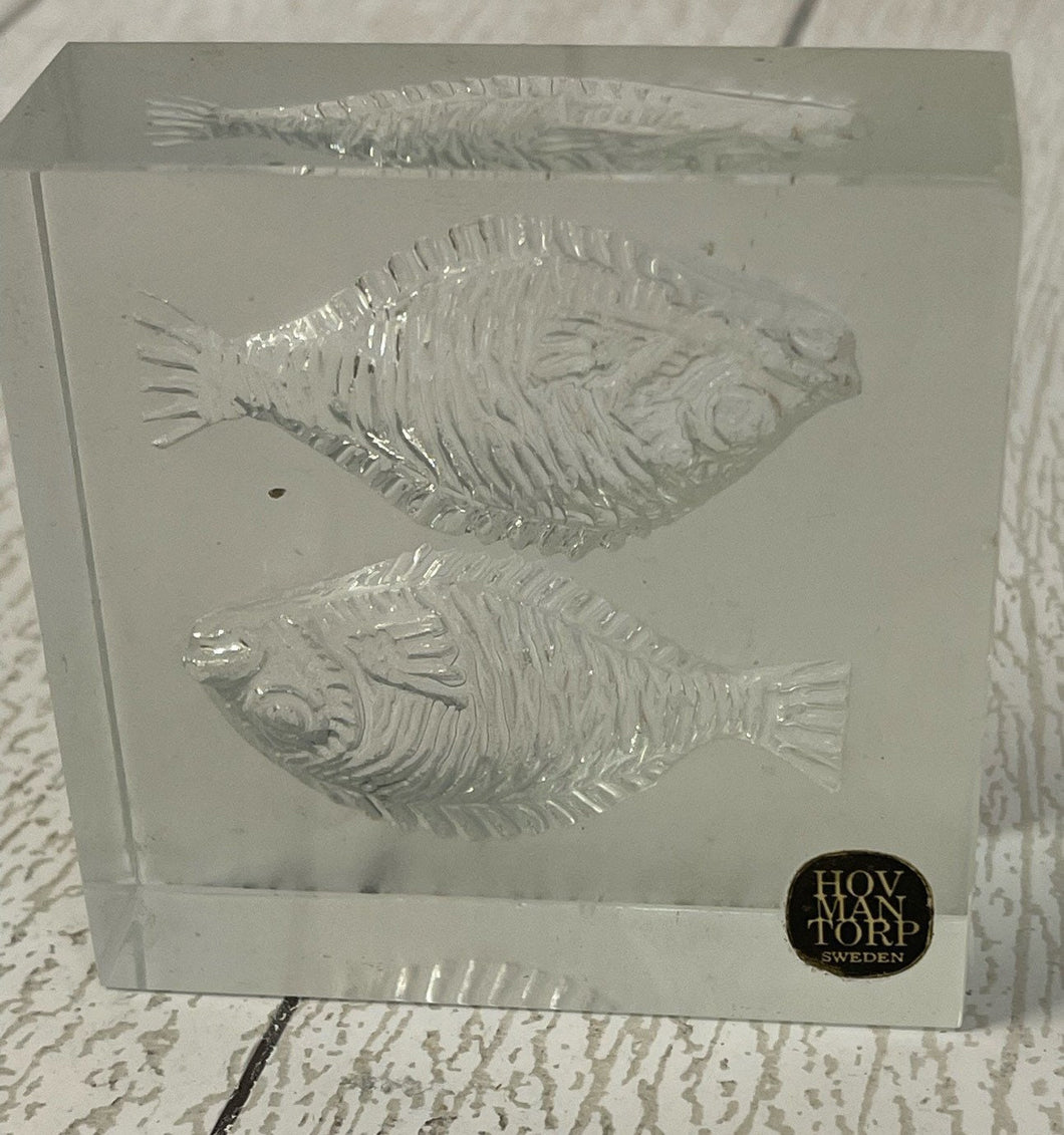 Hovmantorp Sweden Art Glass Fish In Ice B64