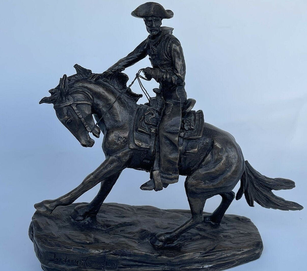 Vtg ne collectors frederic remington bronze statue the cowboy horse art b45