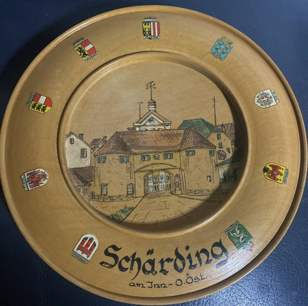 VTG Decorative Wooden Wall Plate From Germany Folk art