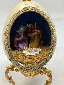 Gloria Holy Family Nativity Diorama Gold Musical Egg on stand B54