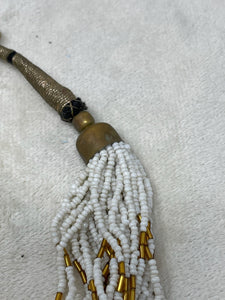 35-Strand Microbead Torsade Necklace White Brown Vintage Jewelry B58