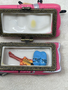 Vintage Elvis Presley Pink Cadillac Ceramic Trinket Box - Guitar & Blue Suede Shoes Inside