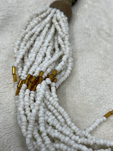 35-Strand Microbead Torsade Necklace White Brown Vintage Jewelry B58