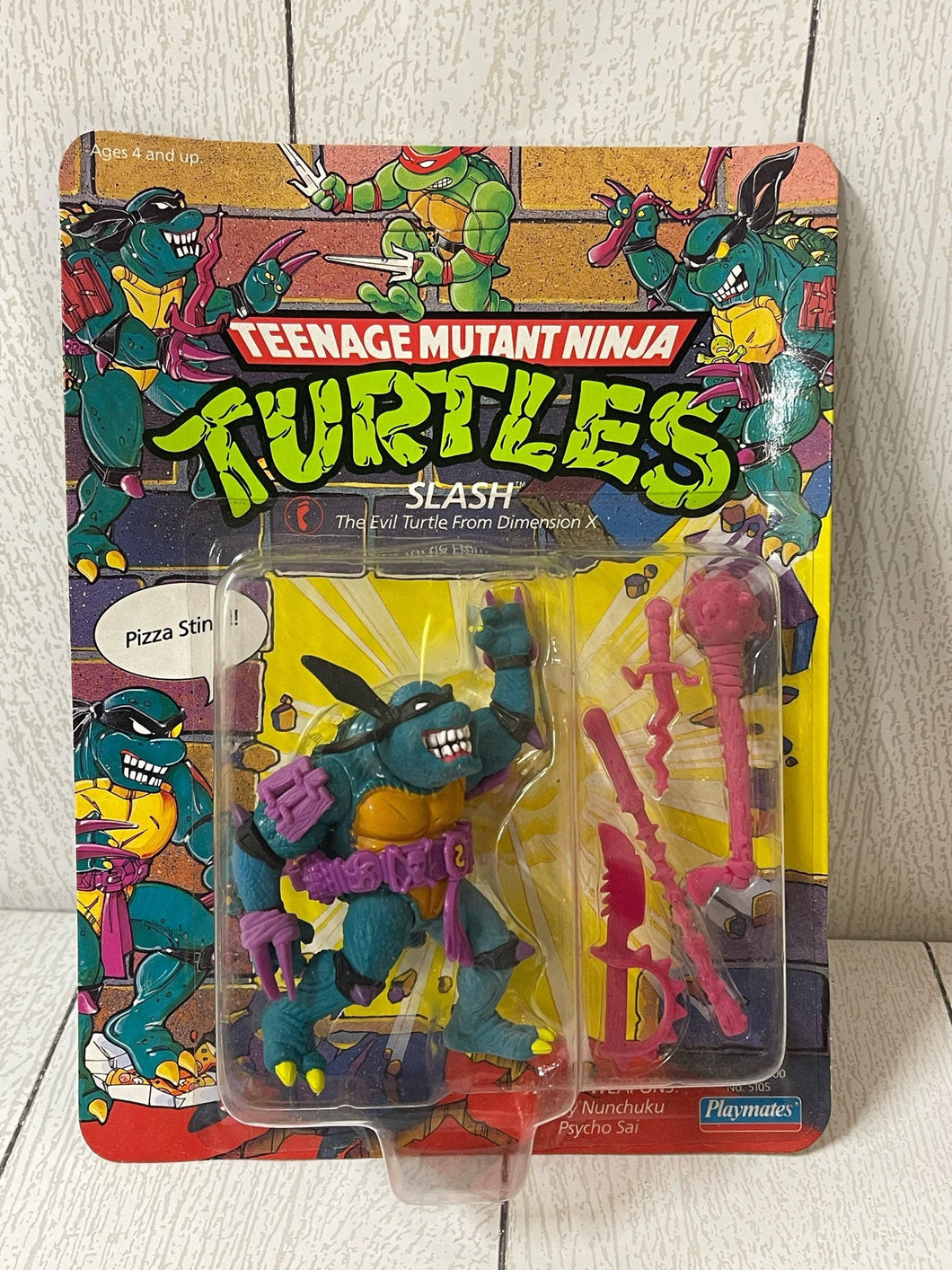 Rare Almost Mint Vintage 1990 TMNT Ninja Turtles Slash Pink Belt Variant Playmates Action Figure BB