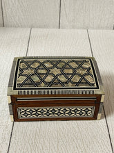 Load image into Gallery viewer, Vintage Handmade Moroccan Marquetry Inlaid Mother of Pearl Jewelry Trinket Box BB