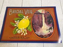 Load image into Gallery viewer, Original Old Bridal Veil Crate Label Santa Paula Yosemite Ventura Vintage Lemon B69