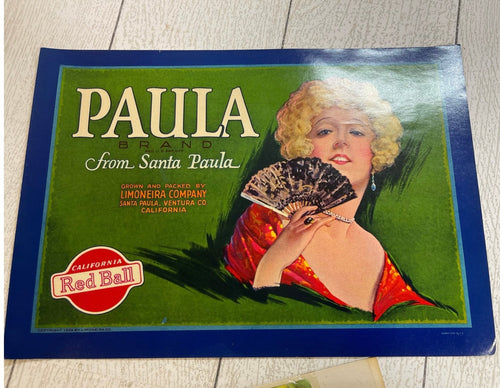 1920s fruit crate label Paula from Santa Paula  B69