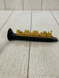 24k Gold Plated Locomotive Train Figurine on 6” Spike Railroad B64