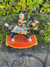 Load image into Gallery viewer, Vintage GAMA Germany Tin Wind Up circus Clown On Rocking Donkey Working B72