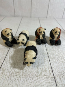 Five Panda Ornaments made of wood B69