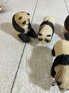 Five Panda Ornaments made of wood B69