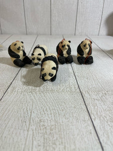 Five Panda Ornaments made of wood B69