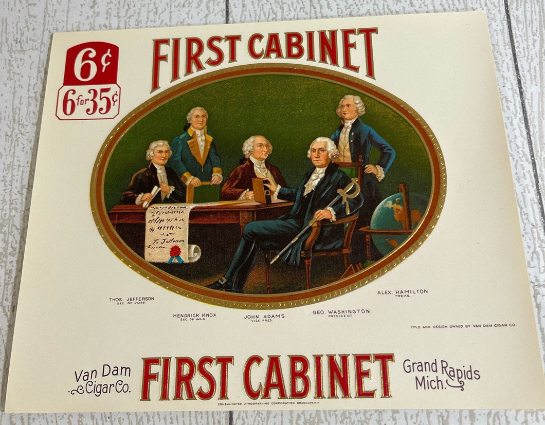 Original Old First Cabinet CIGAR Label - GEORGE WASHINGTON B69