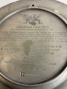 International Silver Co Solid Pewter Plate Abraham Lincoln - Limited Edition