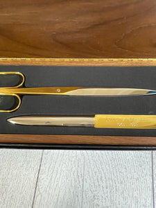 Vintage Solingen Germany Scissors & Letter Opener in Wood Display Box B70