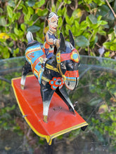 Load image into Gallery viewer, Vintage GAMA Germany Tin Wind Up circus Clown On Rocking Donkey Working B72