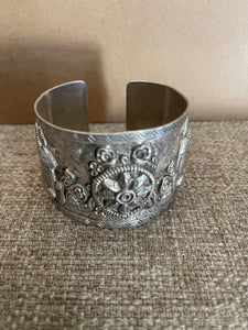 Hand Carved, sterling silver cuff bracelet