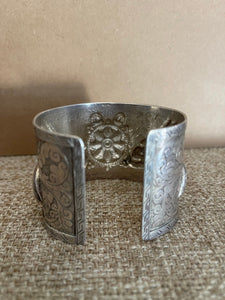 Hand Carved, sterling silver cuff bracelet
