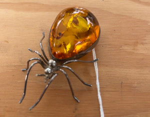 Sterling Amber Spider Brooch