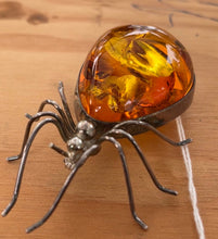 Load image into Gallery viewer, Sterling Amber Spider Brooch