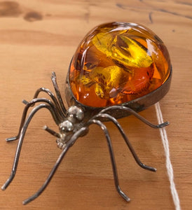 Sterling Amber Spider Brooch