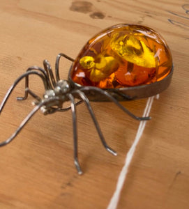 Sterling Amber Spider Brooch