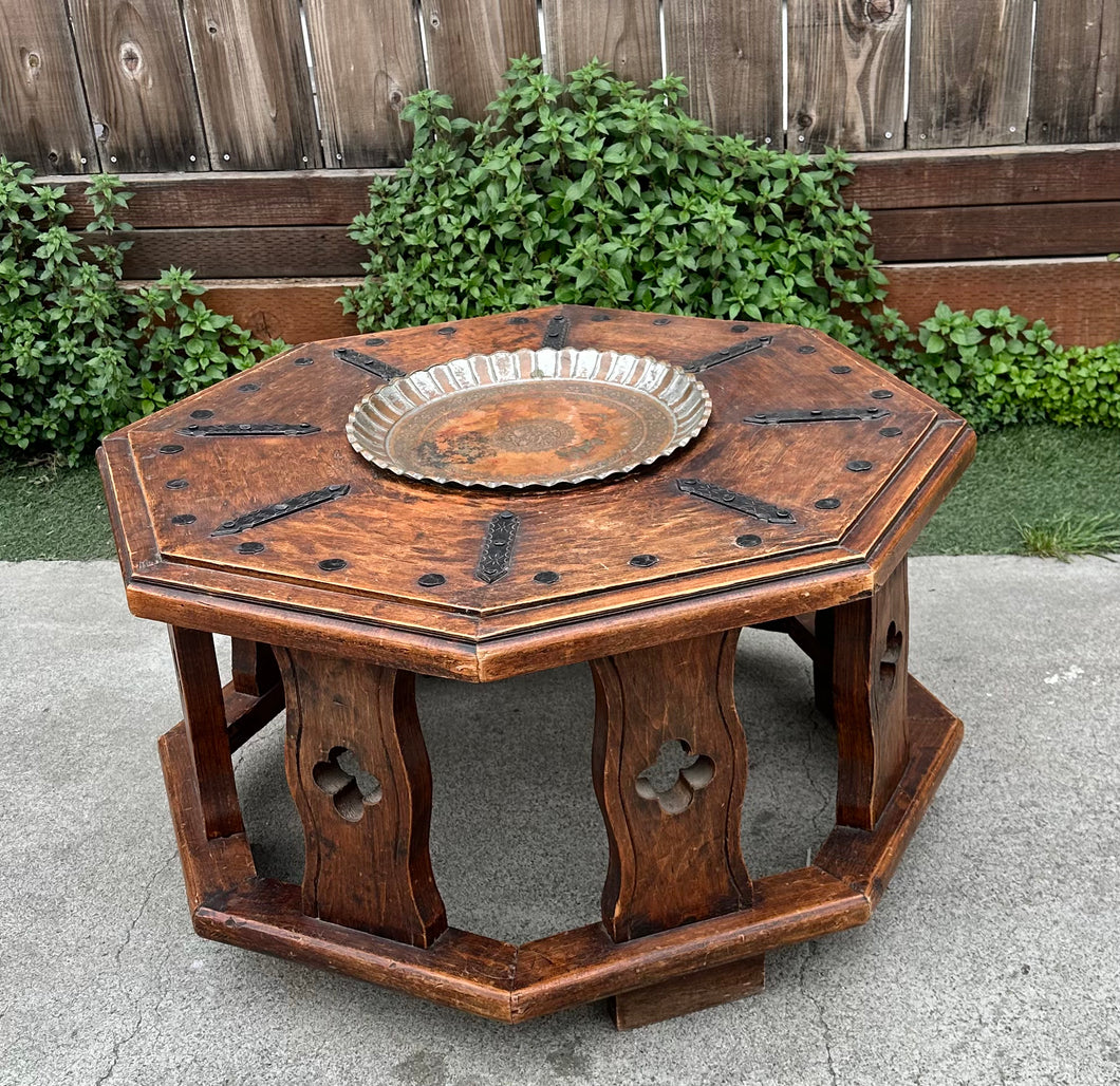 Spanish Colonial Revival Rustic 2-Tiered Octagon Brazier Coffee Table