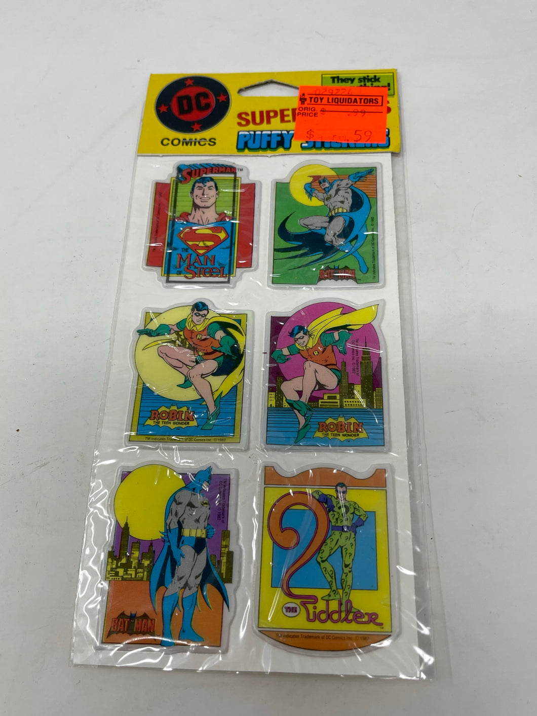 1988 DC Comics Super Heroes Puffy Stickers Superman Batman Robin Riddler Sealed B49